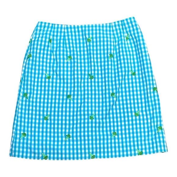 Lilly Pulitzer Blue Gingham Skirt With Green Embroidered Ice Cream Cotton Size 4 - Picture 1 of 5